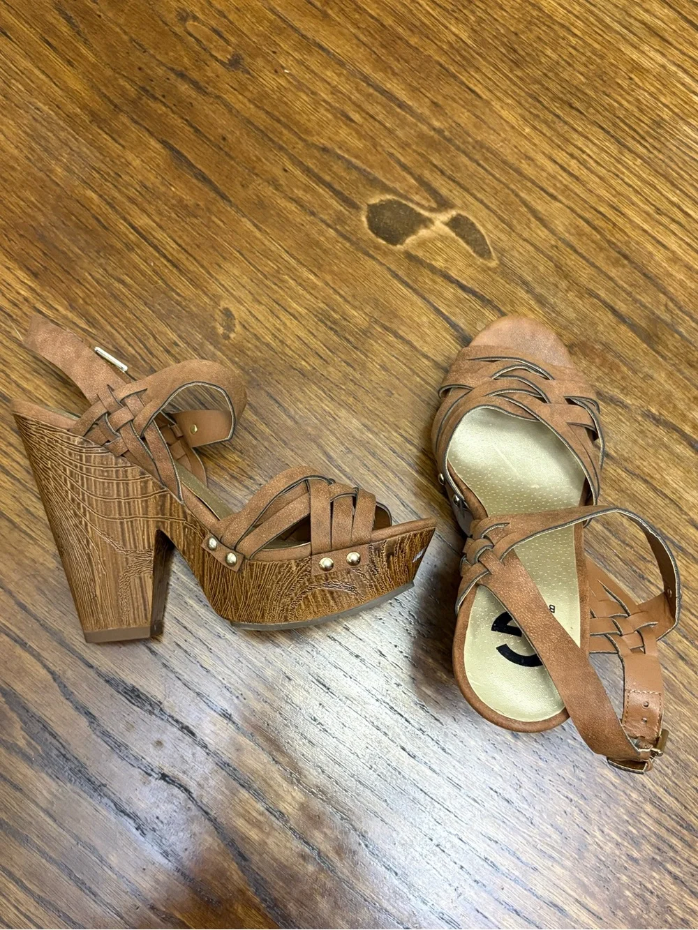 G by Guess Brown Strappy Platform Heels